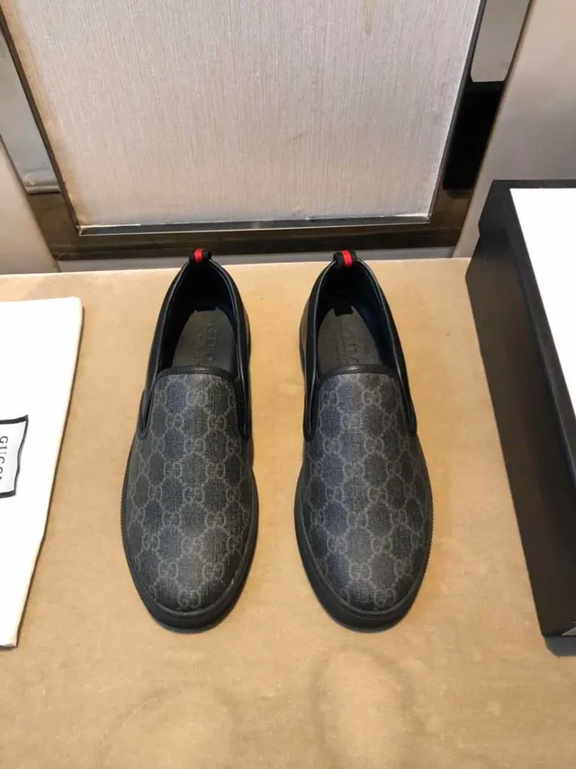 Gucci Black Red GG Monogram Canvas Leather Trim Loafer 2