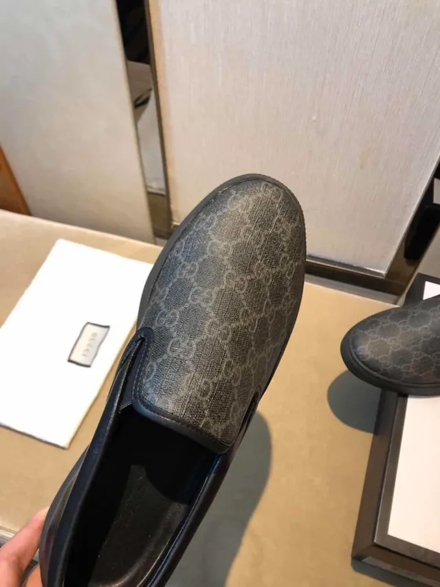 Gucci Black Red GG Monogram Canvas Leather Trim Loafer 4