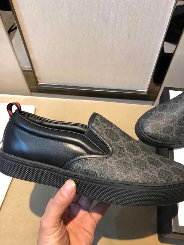 Gucci Black Red GG Monogram Canvas Leather Trim Loafer 5