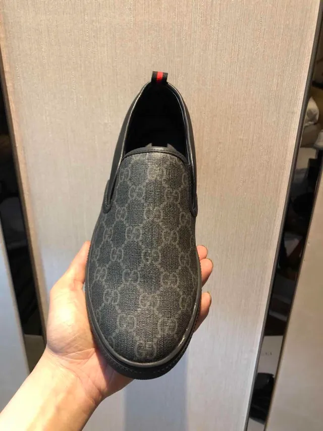 Gucci Black Red GG Monogram Canvas Leather Trim Loafer 6