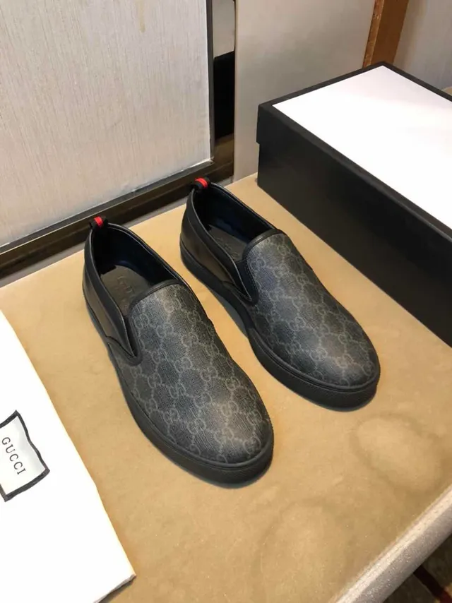 Gucci Black Red GG Monogram Canvas Leather Trim Loafer 8