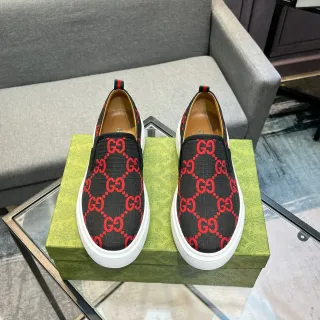 Gucci 黑红 GG Monogram 帆布 一脚蹬 生活方式运动鞋