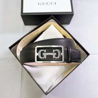 Gucci কালো রূপালি Interlocking Double G Buckle Crocodile-Embossed Detail লেদার বেল্ট
