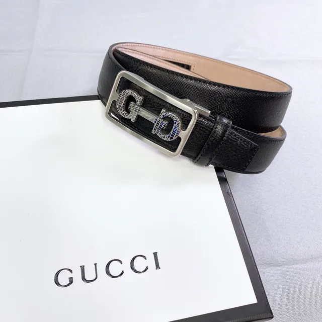 Gucci কালো রূপালি Interlocking Double G Buckle Crocodile-Embossed Detail লেদার বেল্ট 2