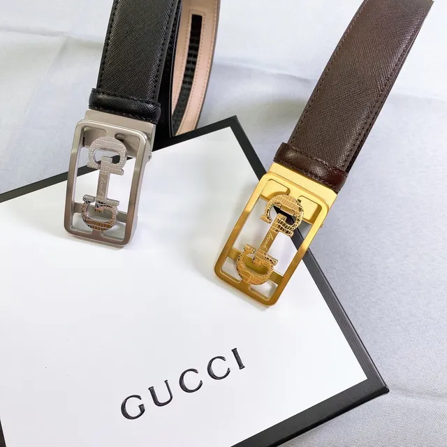 Gucci কালো রূপালি Interlocking Double G Buckle Crocodile-Embossed Detail লেদার বেল্ট 4