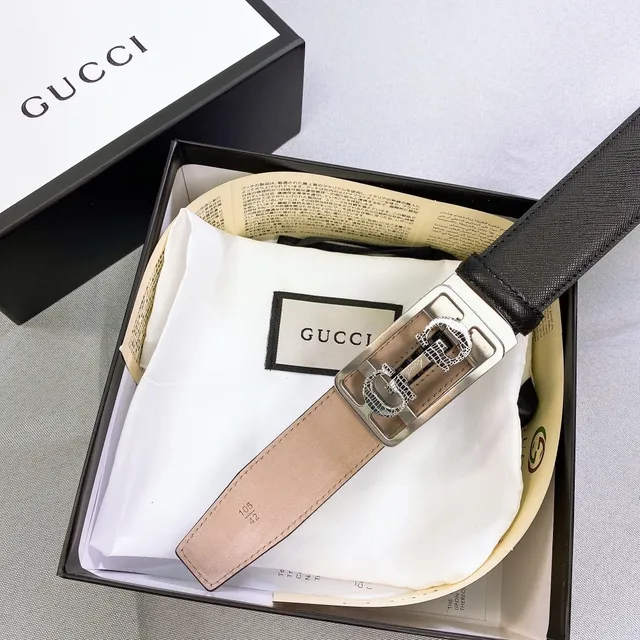 Gucci কালো রূপালি Interlocking Double G Buckle Crocodile-Embossed Detail লেদার বেল্ট 6