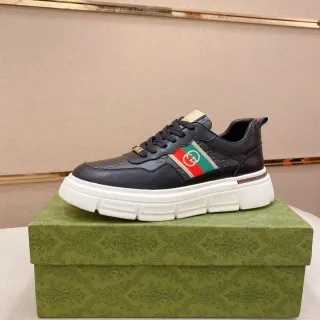 Gucci Black White Leather Upper Chunky Platform Sole Lifestyle Sneakers