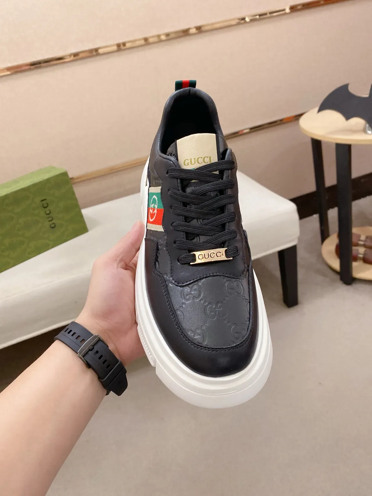 Gucci Black White Leather Upper Chunky Platform Sole Lifestyle Sneakers 5