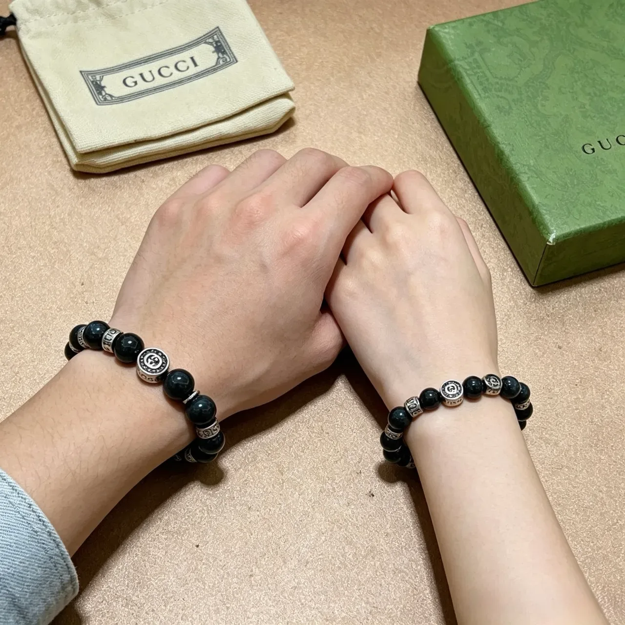 Gucci Blue Silver Beaded Logo-Engraved Bracelet 3