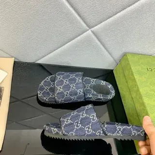 Gucci Azul Blanco GG Monogram Impresión Texturizado Denim Superior Zapatillas de casa