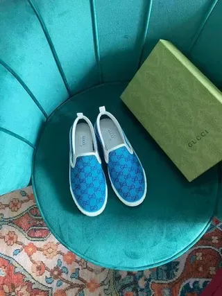 Gucci azul e branco slip-on GG Monogram Canvas Lifestyle Sneakers 2