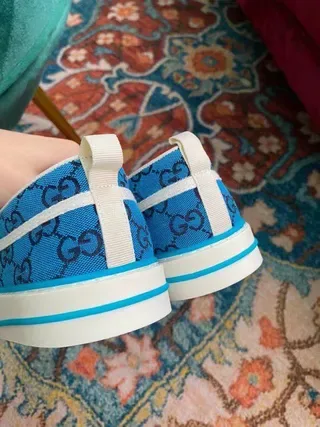 Gucci azul e branco slip-on GG Monogram Canvas Lifestyle Sneakers 4