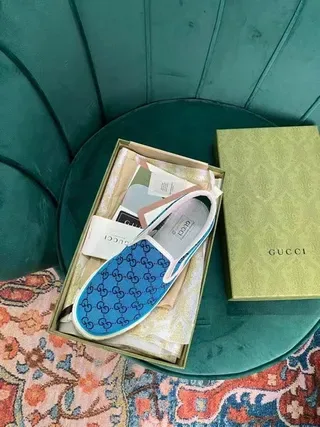 Gucci azul e branco slip-on GG Monogram Canvas Lifestyle Sneakers 5