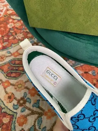 Gucci azul e branco slip-on GG Monogram Canvas Lifestyle Sneakers 7
