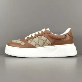 Gucci بني بيج GG Monogram كانفاس جلد تداخلات حذاء سنيكرز أسلوب حياة