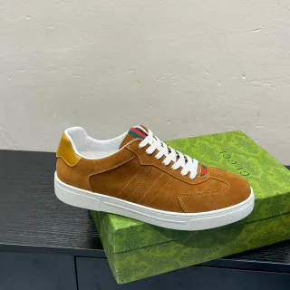 Gucci Brown Beige Suede Upper White Rubber Sole Lifestyle Sneakers