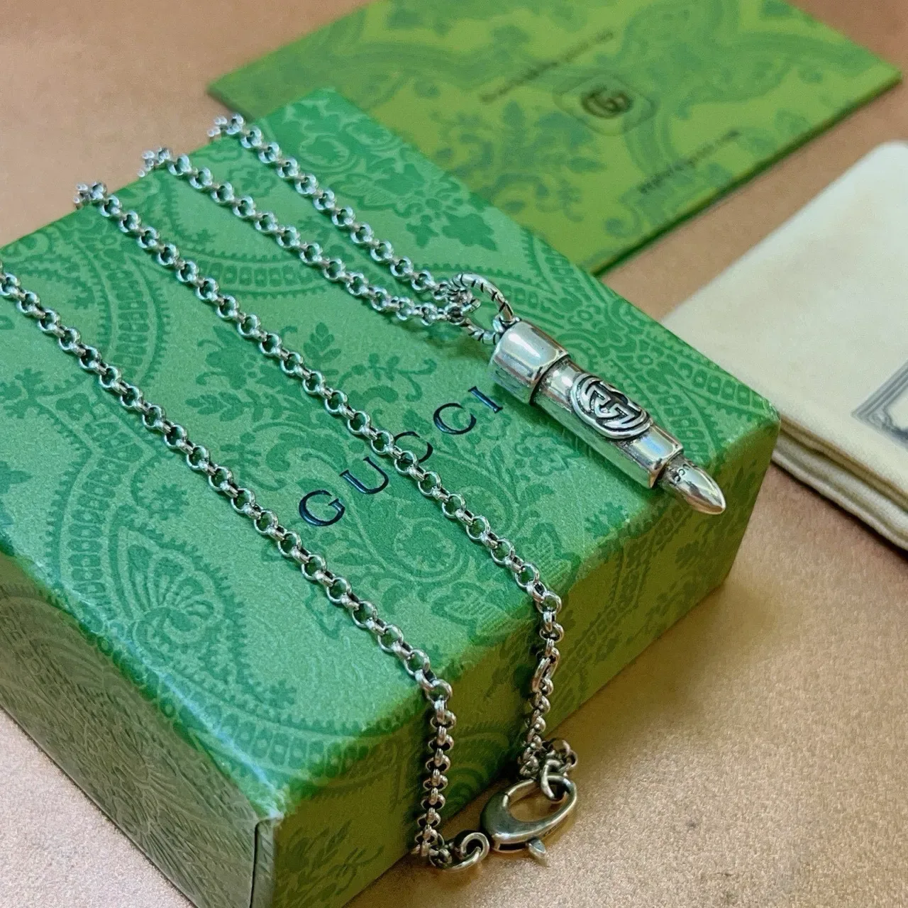 Gucci Bullet Pendant Silver-Tone Cable Chain Necklace 7