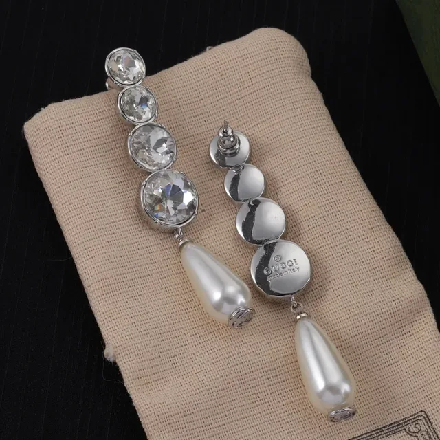 Boucles d'oreilles Gucci Cristal Cascade Goutte Perle 3