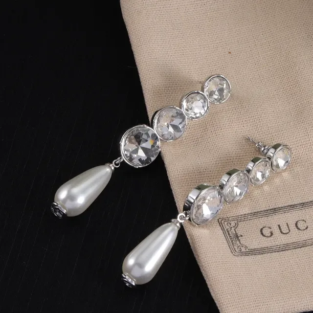 Boucles d'oreilles Gucci Cristal Cascade Goutte Perle 4