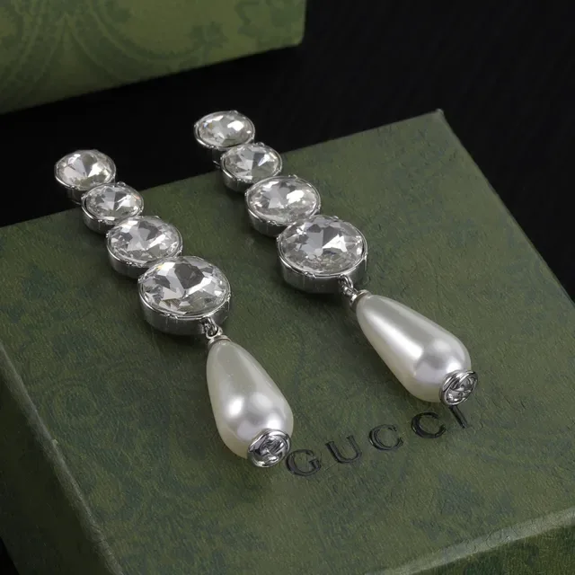 Boucles d'oreilles Gucci Cristal Cascade Goutte Perle 6