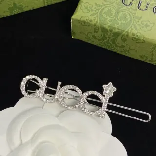 Gucci Crystal Logo and Star Hair Clip Brooch