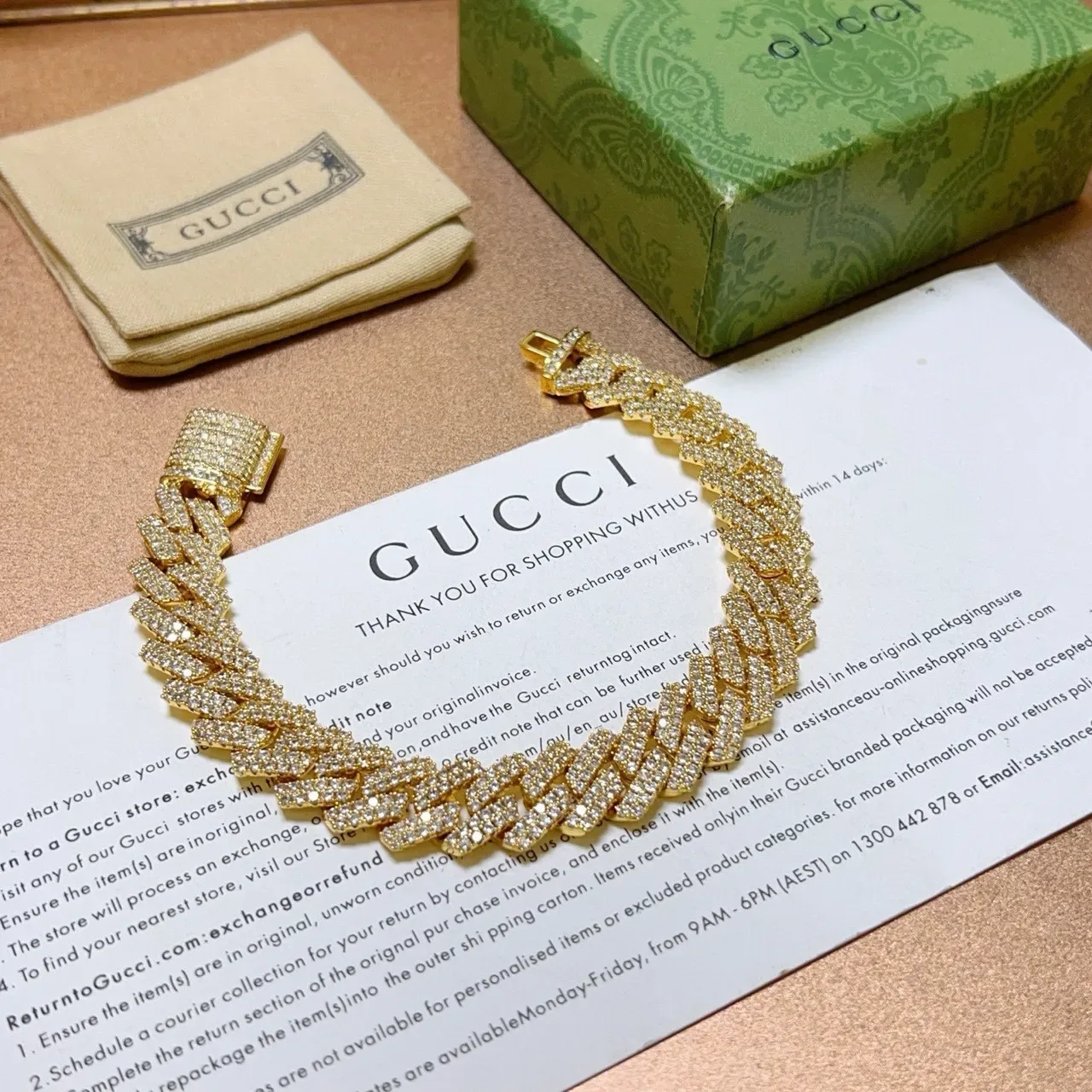 Gucci Crystal-Pave Curb-Link Gold-Tone Bracelet 5