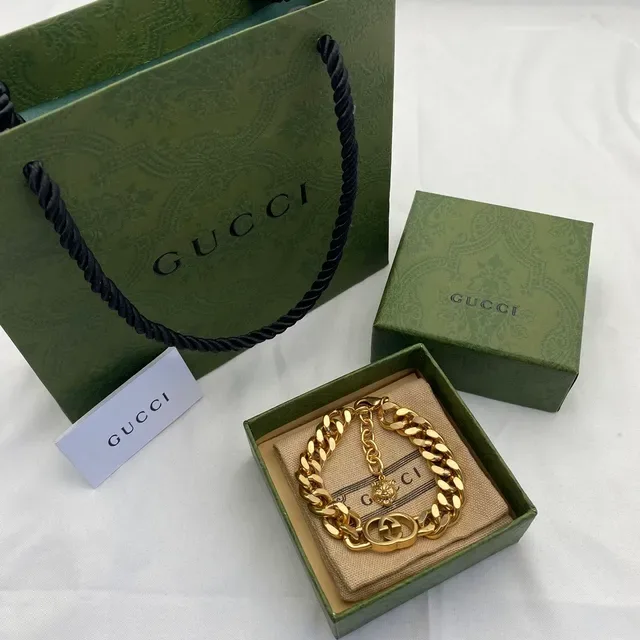 Gucci Dionysus Tiger Charm Pulsera Cadena Gruesa Oro 3