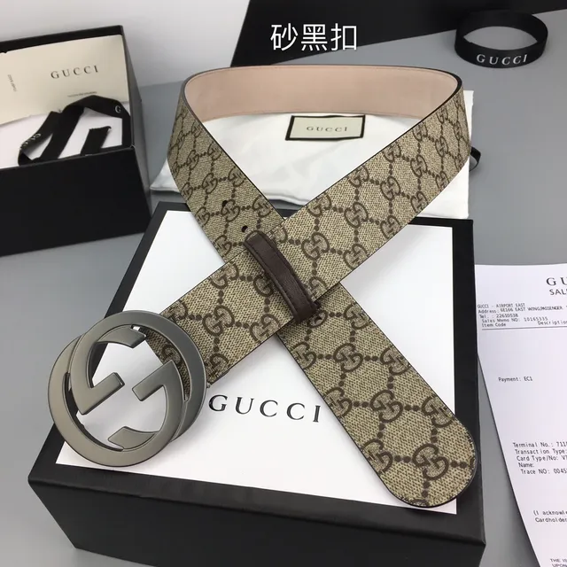 Cinturón Gucci Double G Beige Marrón GG Monograma Lona Hebilla Interlocking Cinturón de Cuero 6