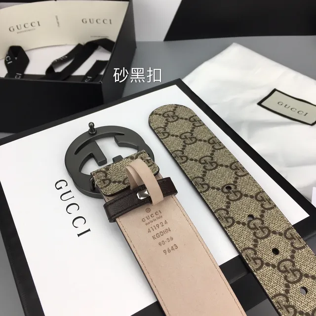 Cinturón Gucci Double G Beige Marrón GG Monograma Lona Hebilla Interlocking Cinturón de Cuero 8