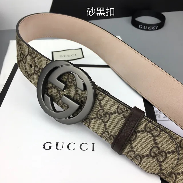 Cinturón Gucci Double G Beige Marrón GG Monograma Lona Hebilla Interlocking Cinturón de Cuero 9