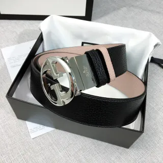حزام Gucci Double G أسود ونود جلد Pebbled