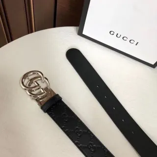 Gucci Double G 黑色压花 GG 皮革腰带