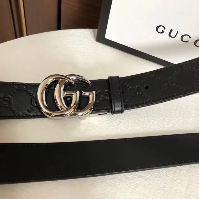 Gucci Double G Belt Black Embossed GG Leather Belt 7