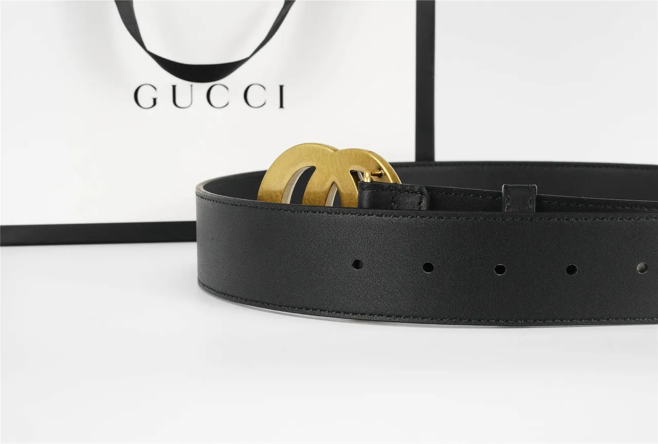 Ceinture Gucci Double G Cuir Noir Boucle Doré-Ajuste Ceinture Cuir 4