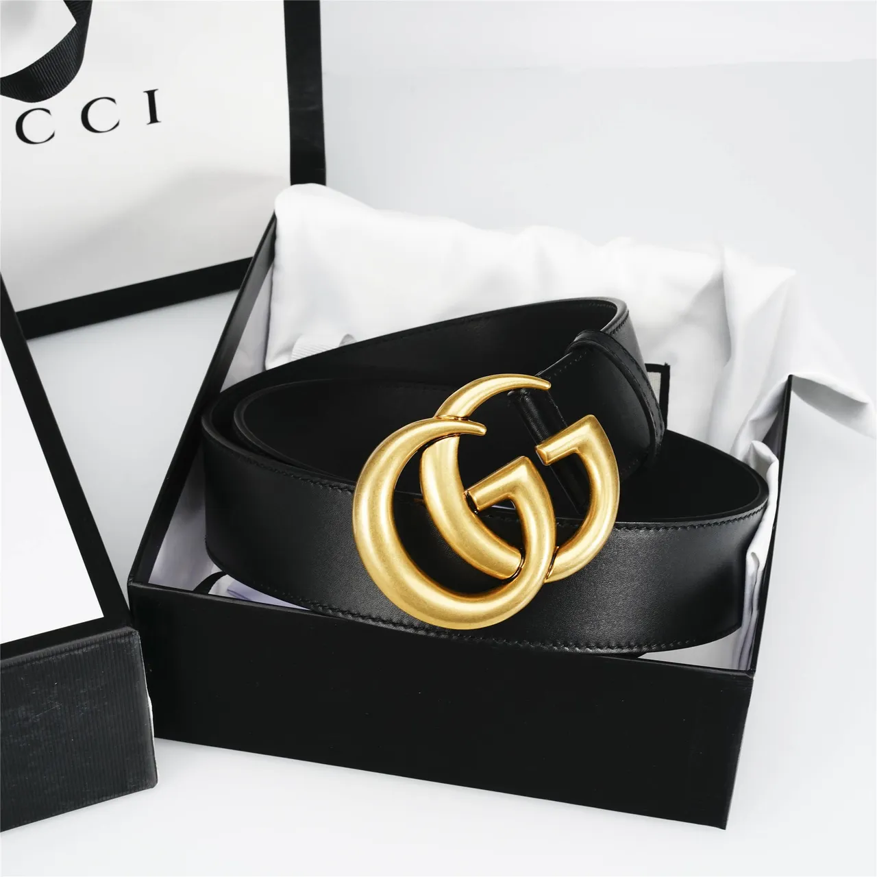Ceinture Gucci Double G Cuir Noir Boucle Doré-Ajuste Ceinture Cuir 5