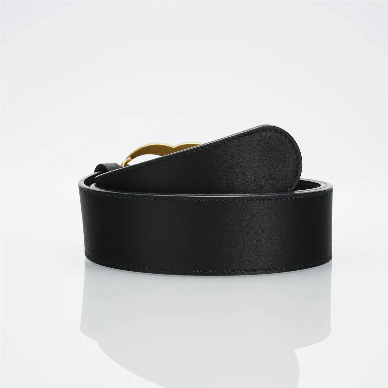 Ceinture Gucci Double G Cuir Noir Boucle Doré-Ajuste Ceinture Cuir 7