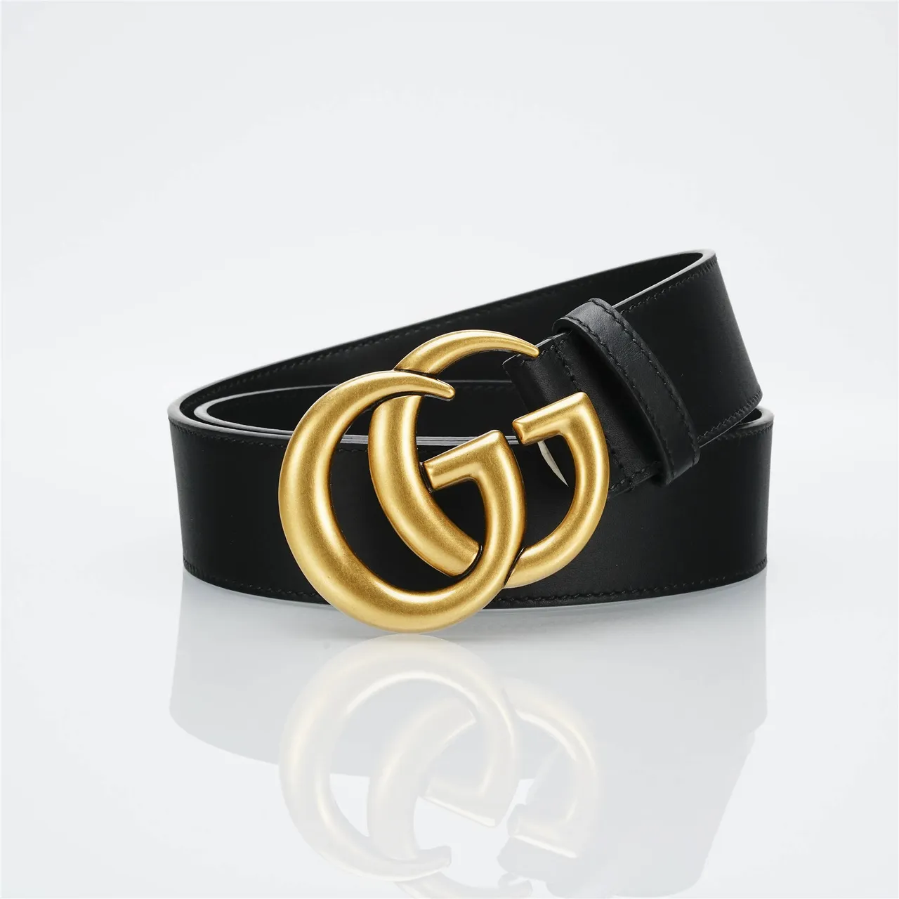 Ceinture Gucci Double G Cuir Noir Boucle Doré-Ajuste Ceinture Cuir 8