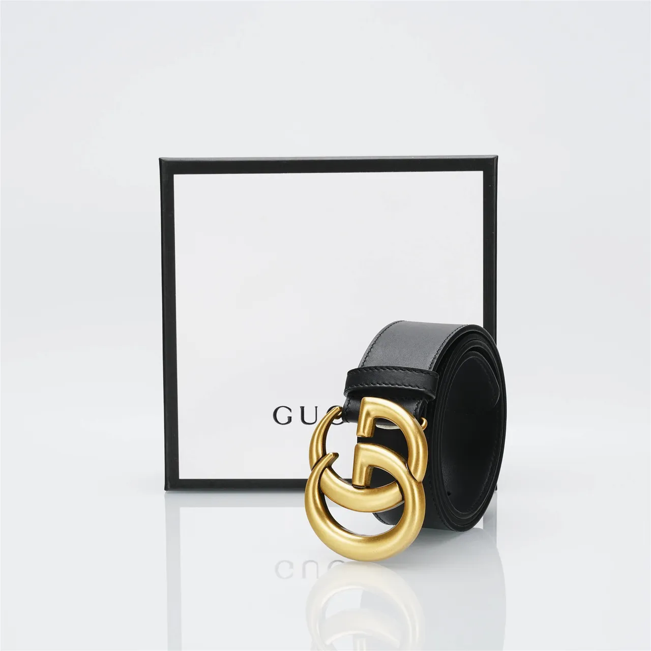Ceinture Gucci Double G Cuir Noir Boucle Doré-Ajuste Ceinture Cuir 10