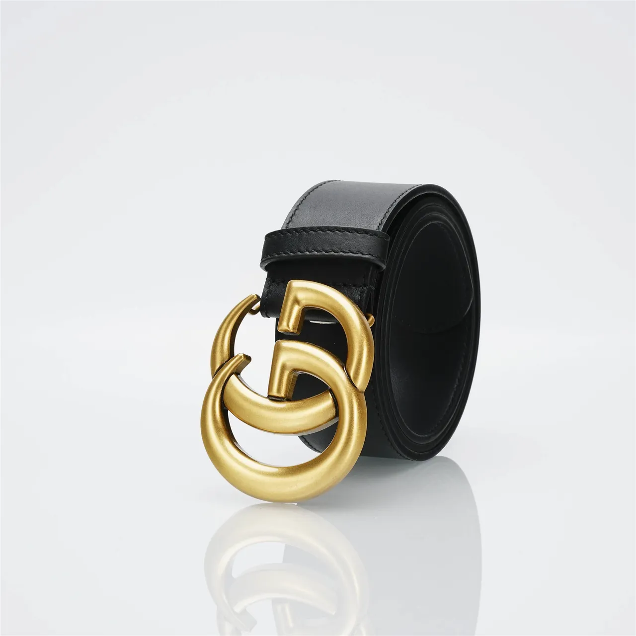 Ceinture Gucci Double G Cuir Noir Boucle Doré-Ajuste Ceinture Cuir 11