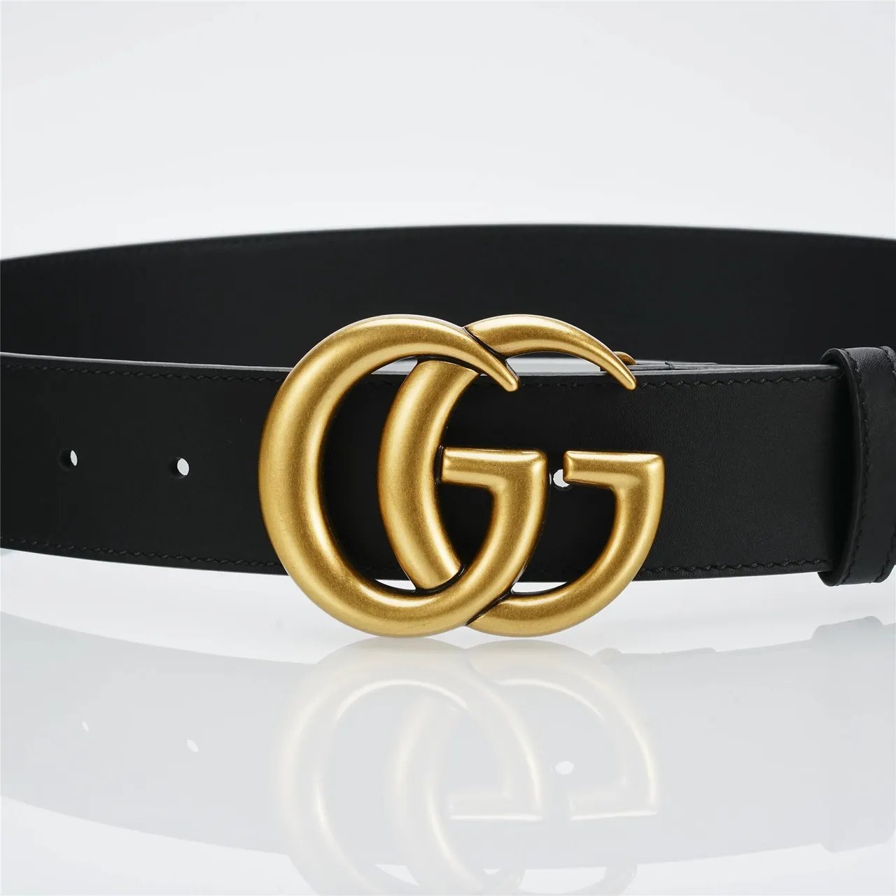 Ceinture Gucci Double G Cuir Noir Boucle Doré-Ajuste Ceinture Cuir 12