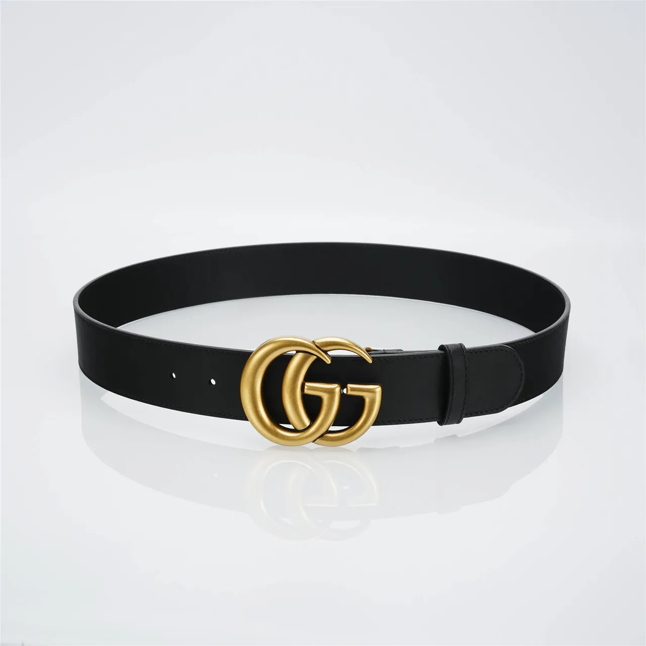 Ceinture Gucci Double G Cuir Noir Boucle Doré-Ajuste Ceinture Cuir 13