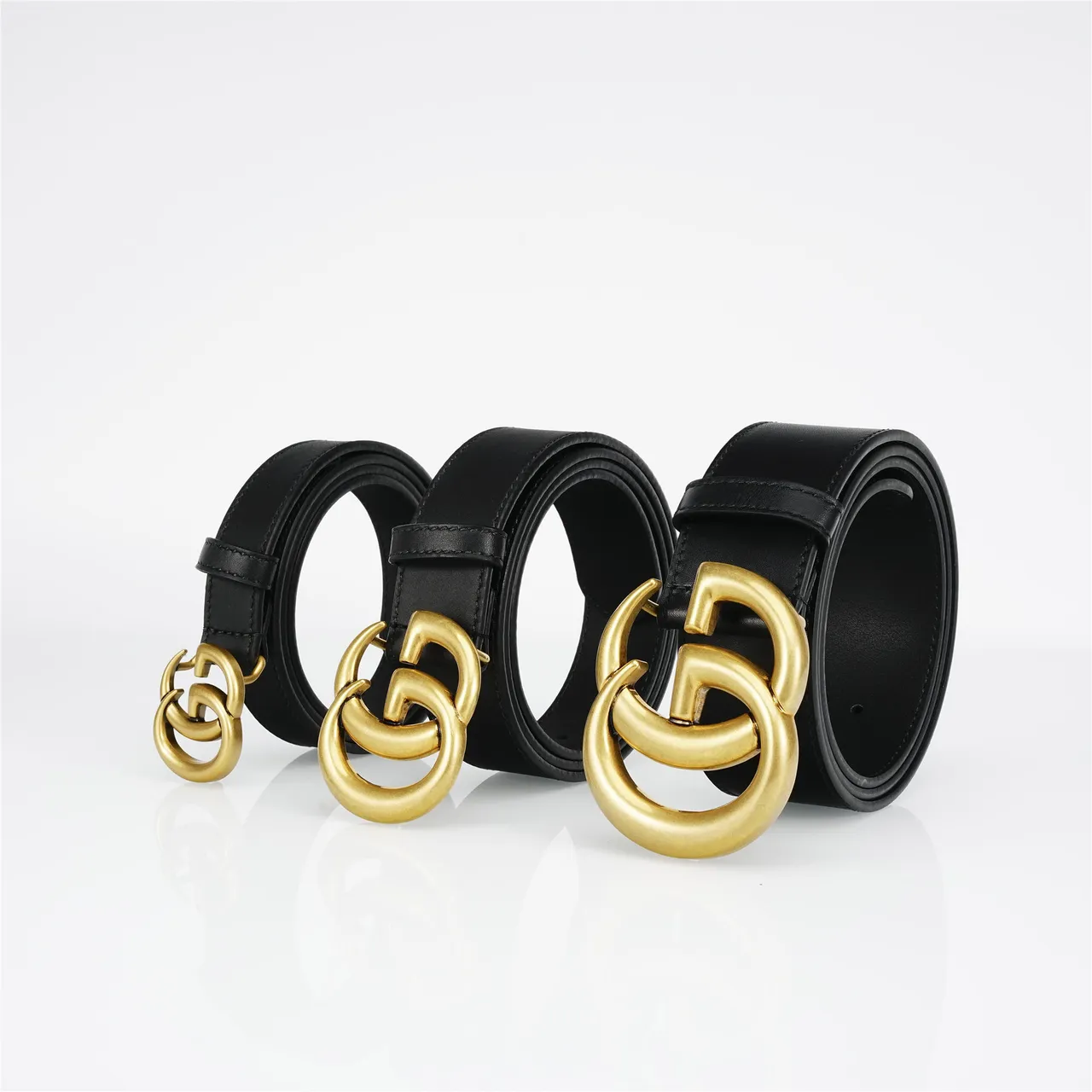 Ceinture Gucci Double G Cuir Noir Boucle Doré-Ajuste Ceinture Cuir 14