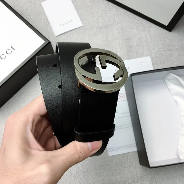 Gucci Double G Belt Black Silver Interlocking Buckle Smooth Leather Belt 3
