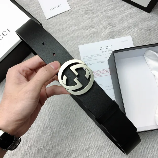 Gucci Double G Belt Black Silver Interlocking Buckle Smooth Leather Belt 5