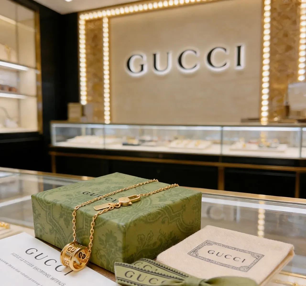Gucci Double G Pendentif Cilindrique Chaîne Dorée Multicouche 2