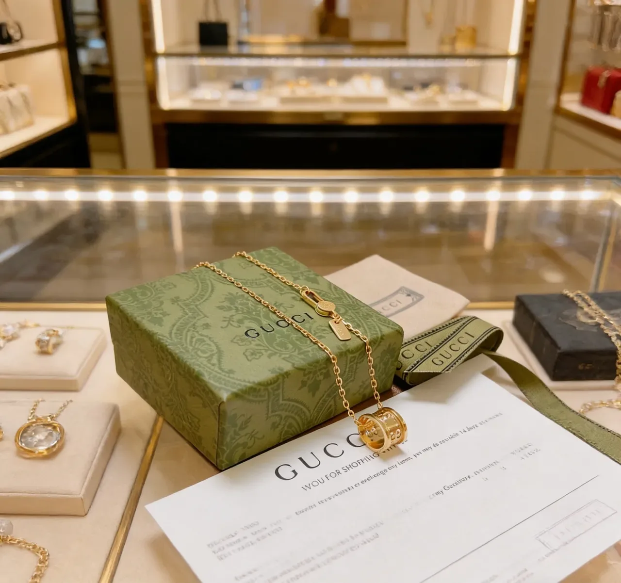 Gucci Double G Pendentif Cilindrique Chaîne Dorée Multicouche 4