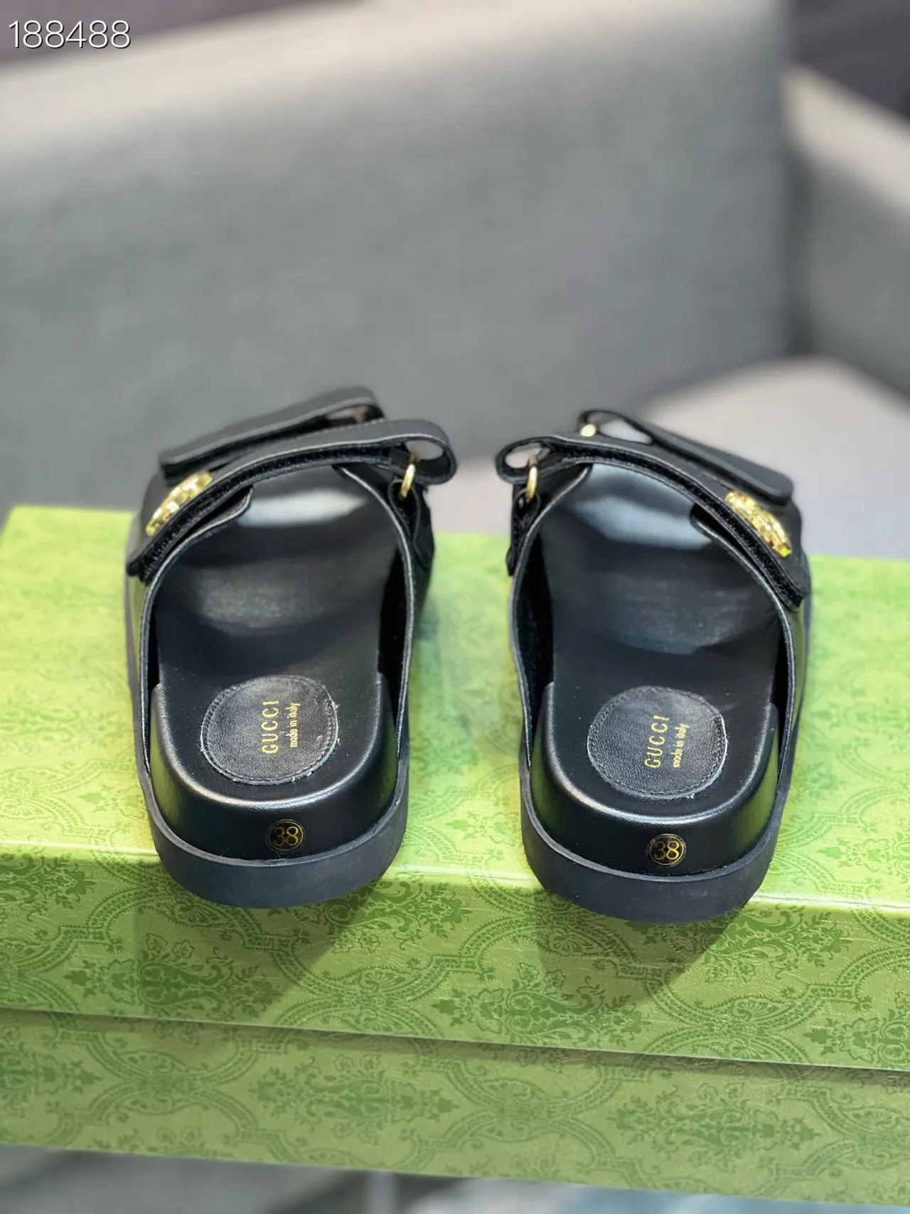 Gucci Sandalias de doble correa slide negro dorado hebilla G interlocking casual 2