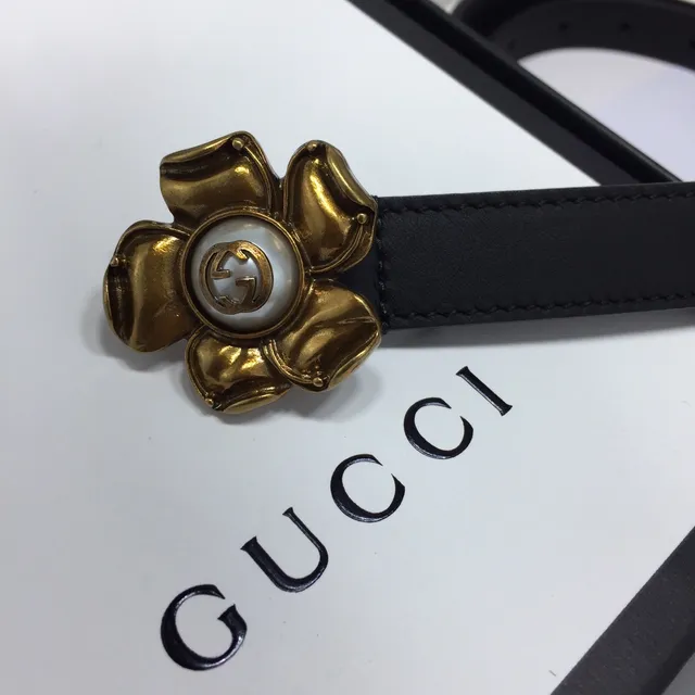 Gucci ফ্লোরাল বাকেল কালো চামড়ার বেল্ট 3