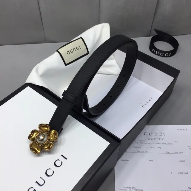 Gucci ফ্লোরাল বাকেল কালো চামড়ার বেল্ট 4