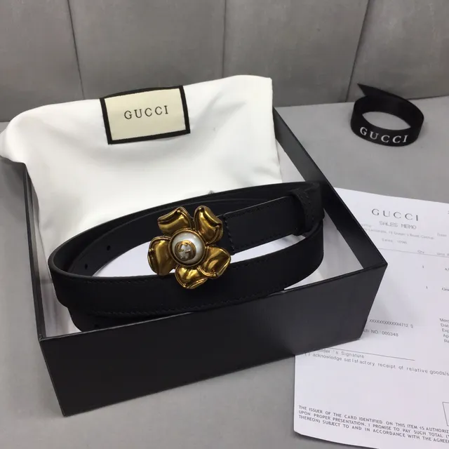 Gucci ফ্লোরাল বাকেল কালো চামড়ার বেল্ট 5